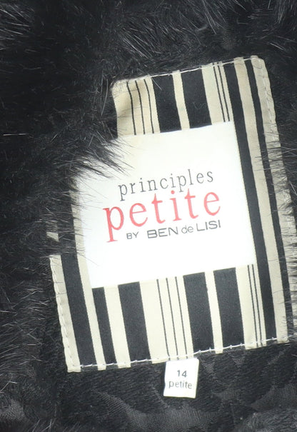 Principles by Ben de Lisi Women's Black Faux Fur Collar Long Coat Size 14 Petite
