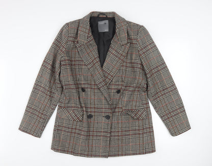 Papaya Women Brown Check Blazer Jacket Size 14 Double Breasted Classic