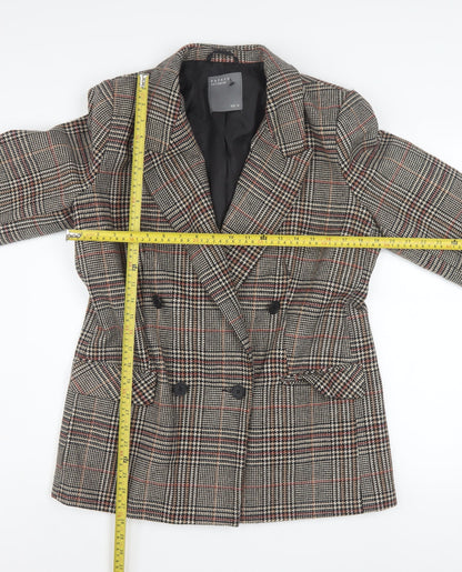 Papaya Women Brown Check Blazer Jacket Size 14 Double Breasted Classic