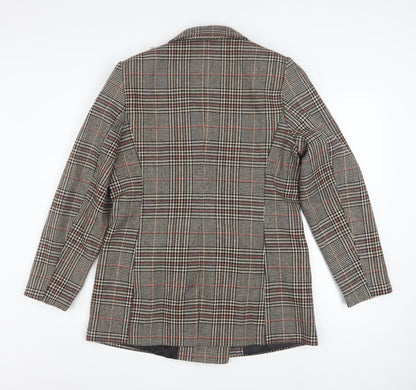 Papaya Women Brown Check Blazer Jacket Size 14 Double Breasted Classic