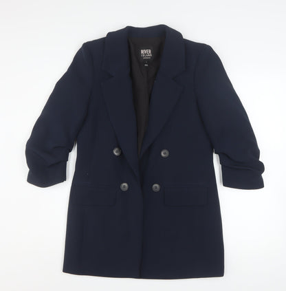 River Island Women's Blue Blazer Size 8 Double Breasted Workwear Jacket