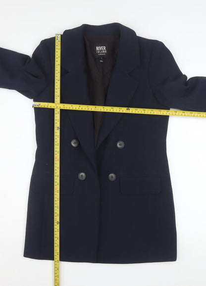 River Island Women's Blue Blazer Size 8 Double Breasted Workwear Jacket