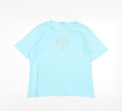Womens UK Size 18 Peter Hahn Blue Basic T-Shirt