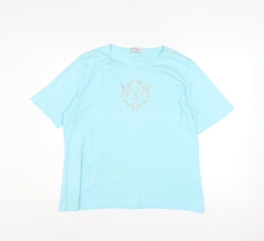 Womens UK Size 18 Peter Hahn Blue Basic T-Shirt
