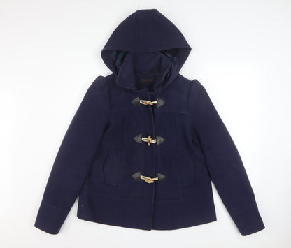 Miss Selfridge Women's Blue Hooded Duffle Coat Size 6