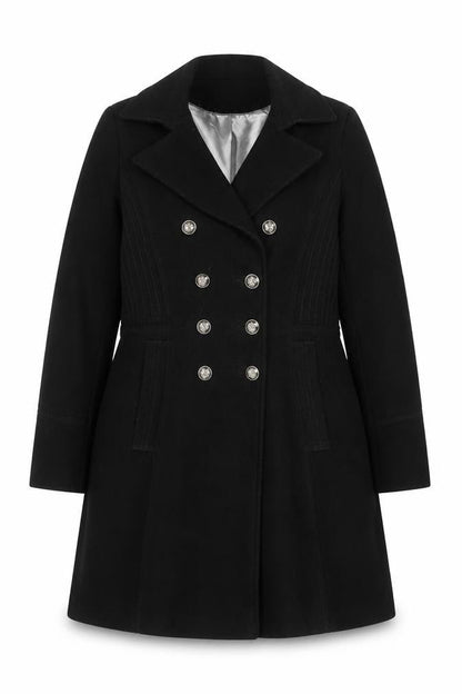 Wallis Women’s Black Long Pea Coat UK 16 Lined Button Classic Style