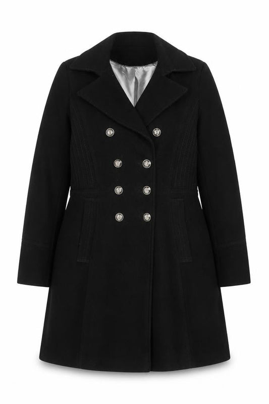 Wallis Women’s Black Long Pea Coat UK 16 Lined Button Classic Style