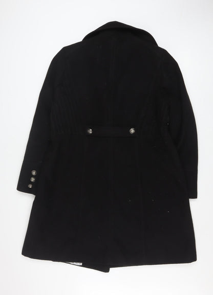 Wallis Women’s Black Long Pea Coat UK 16 Lined Button Classic Style