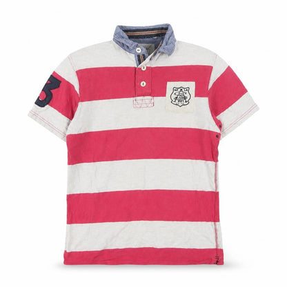 Next Men's Red Striped Polo Shirt Small Cotton Button Collar