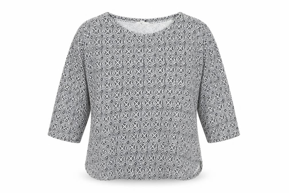 White Stuff Womens Black Geometric 3/4 Sleeve Cotton Tunic Blouse Size 10