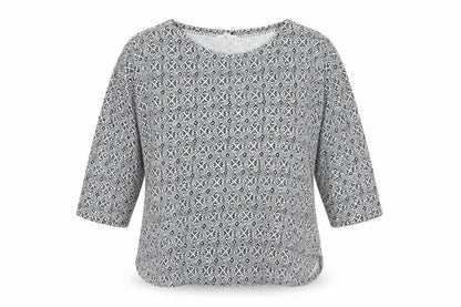 White Stuff Womens Black Geometric 3/4 Sleeve Cotton Tunic Blouse Size 10