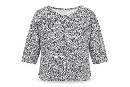 White Stuff Womens Black Geometric 3/4 Sleeve Cotton Tunic Blouse Size 10