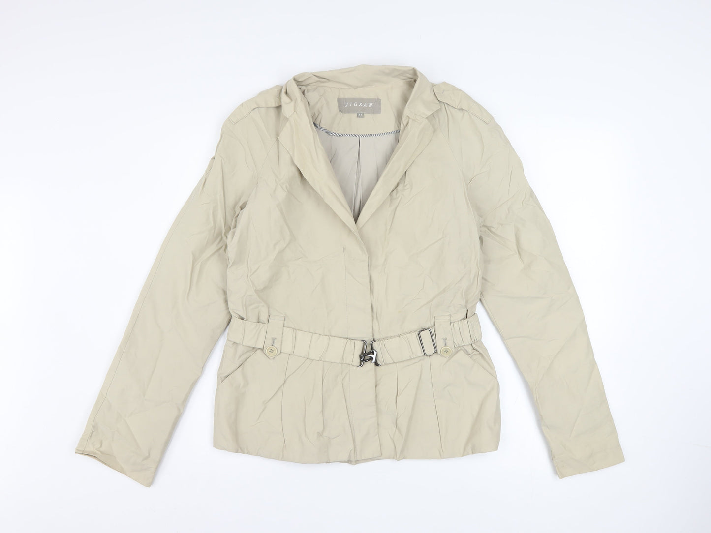 Jigsaw Women Beige Belted Short Trench Coat Jacket Size 10
