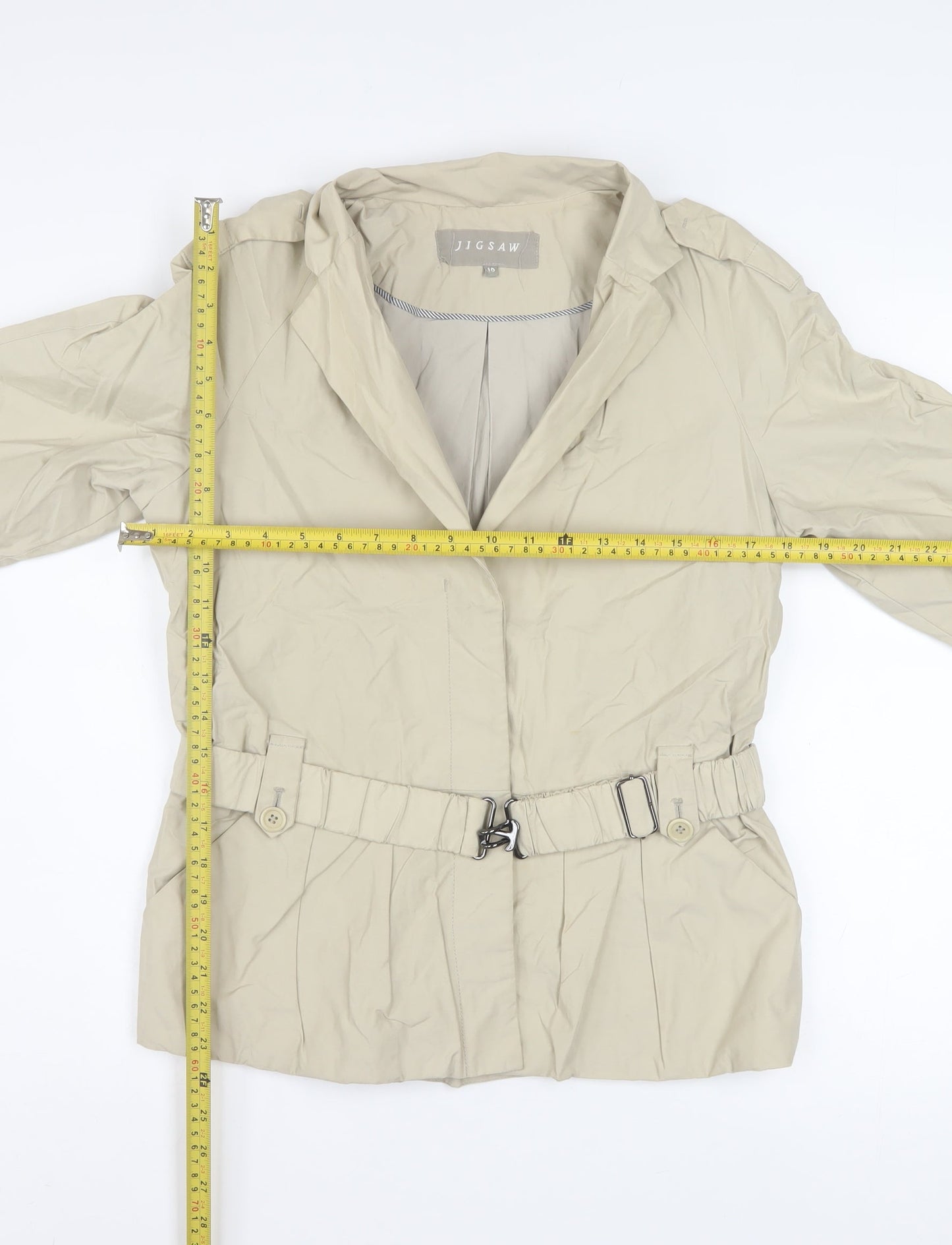 Jigsaw Women Beige Belted Short Trench Coat Jacket Size 10