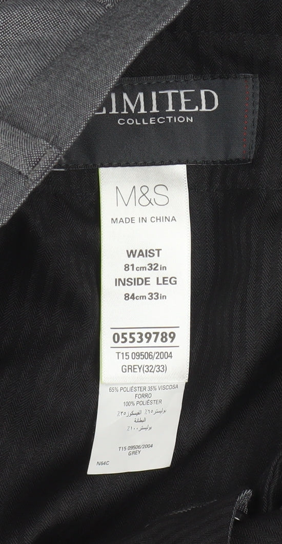Mens UK Size 32 Marks and Spencer Regular Fit Dress Pants Grey Trousers