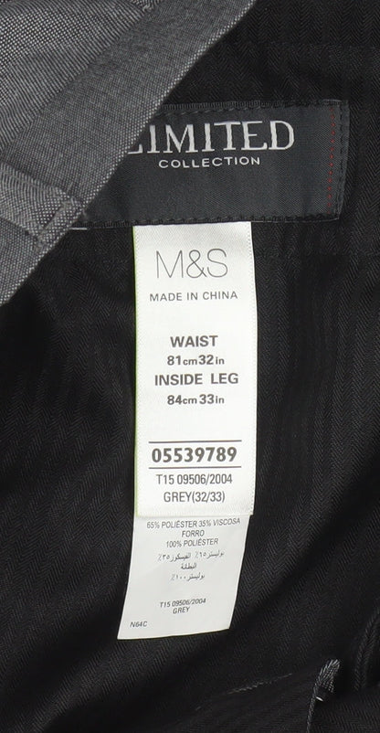 Mens UK Size 32 Marks and Spencer Regular Fit Dress Pants Grey Trousers