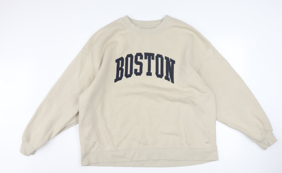 Pull&Bear Teens Beige Boston Pullover Sweatshirt XL Cotton Blend