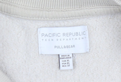 Pull&Bear Teens Beige Boston Pullover Sweatshirt XL Cotton Blend