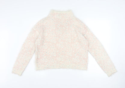 Next Womens Pink Floral High Neck Acrylic Knit Jumper Size 12
