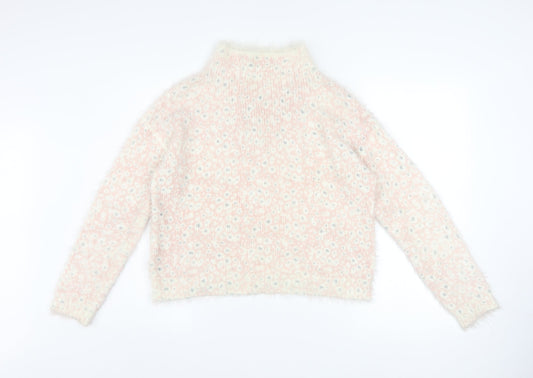 Next Womens Pink Floral High Neck Acrylic Knit Jumper Size 12