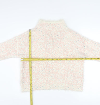 Next Womens Pink Floral High Neck Acrylic Knit Jumper Size 12
