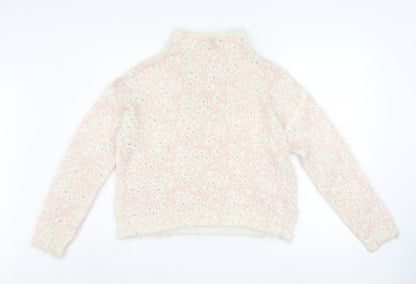 Next Womens Pink Floral High Neck Acrylic Knit Jumper Size 12