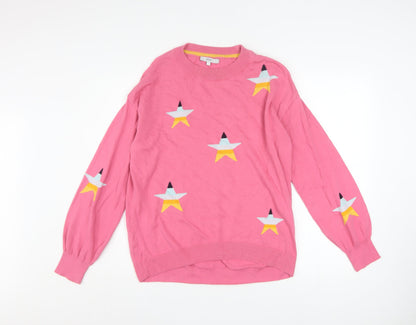 Next Women's Pink Star Jumper Small Cotton Crew Neck Knitwear