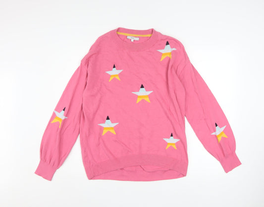 Next Women's Pink Star Jumper Small Cotton Crew Neck Knitwear