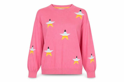 Next Women's Pink Star Jumper Small Cotton Crew Neck Knitwear
