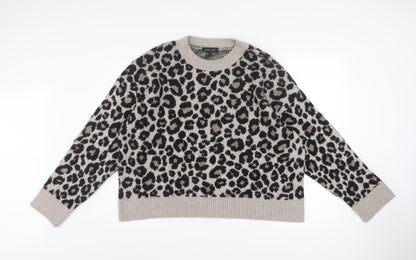 New Look Women’s Beige Leopard Print Pullover Jumper L