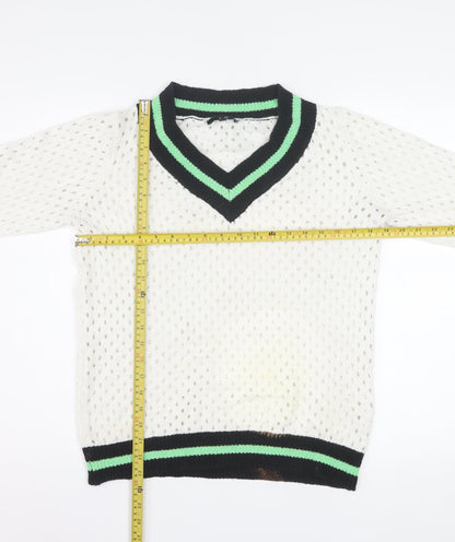 Yest Women's White V-Neck Classic Knit Jumper Size 10