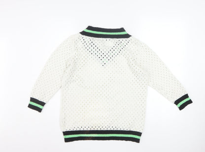 Yest Women's White V-Neck Classic Knit Jumper Size 10