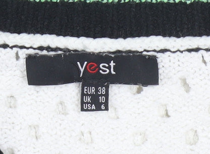 Yest Women's White V-Neck Classic Knit Jumper Size 10
