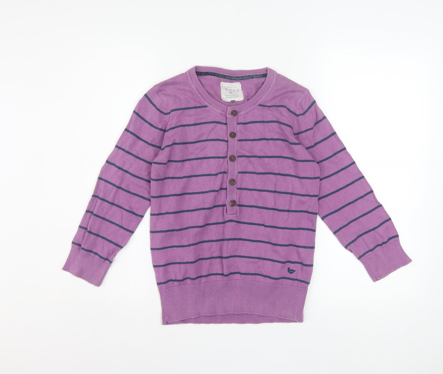 Country Rose Women's Purple Striped Henley Cotton Jumper Size S