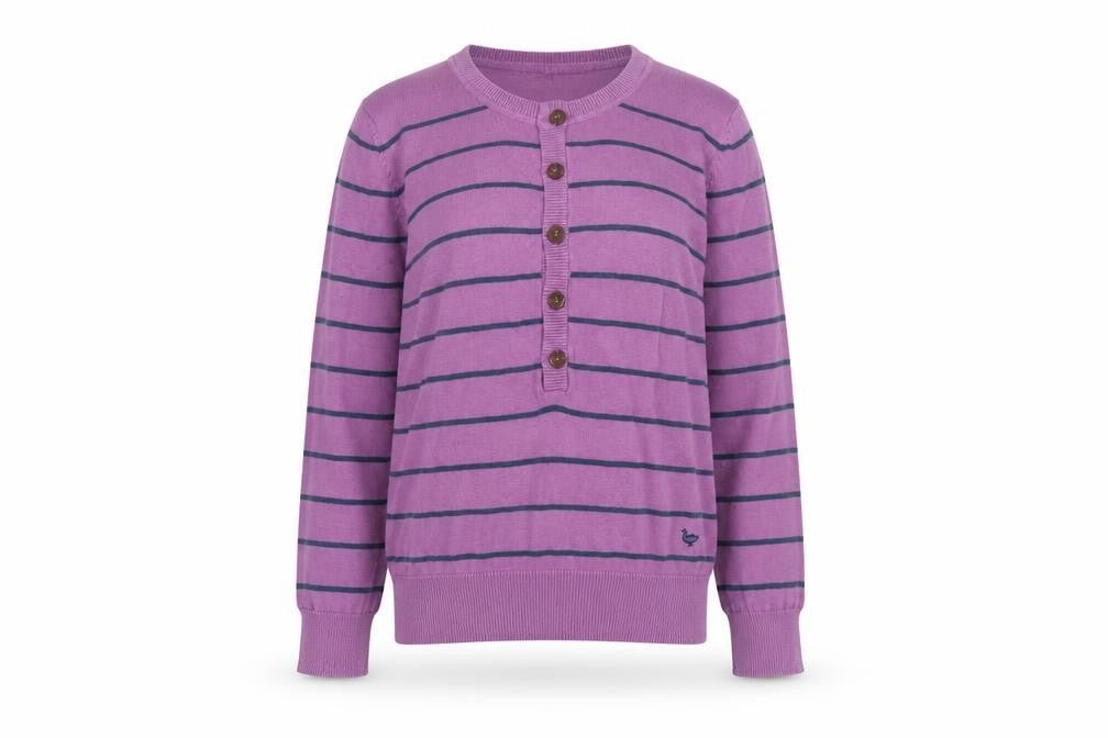 Country Rose Women's Purple Striped Henley Cotton Jumper Size S