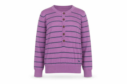 Country Rose Women's Purple Striped Henley Cotton Jumper Size S