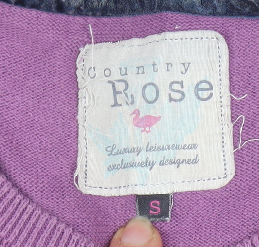 Country Rose Women's Purple Striped Henley Cotton Jumper Size S