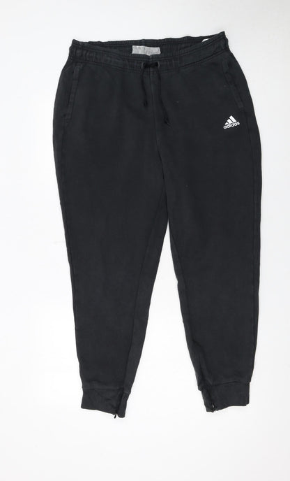 Adidas Women Black L Jogger Sweatpants 77% Cotton Drawstring