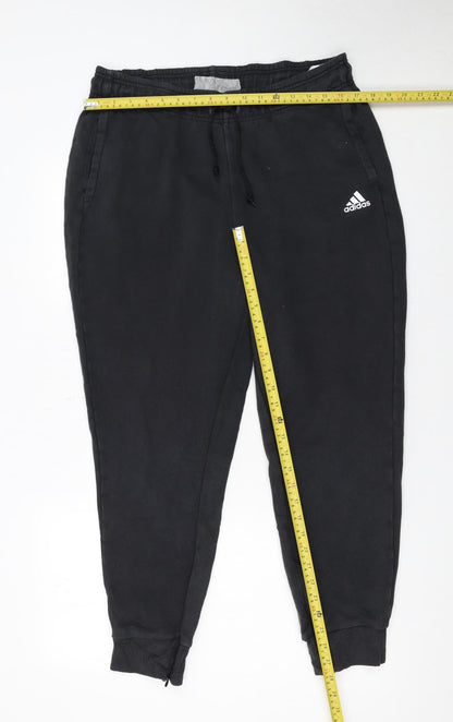 Adidas Women Black L Jogger Sweatpants 77% Cotton Drawstring