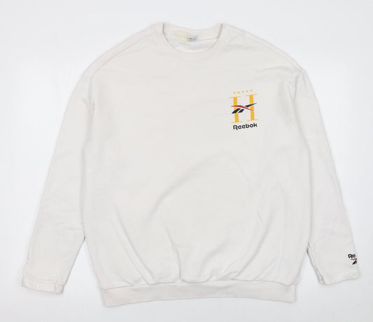 Womens UK Size M Reebok White Pullover Sweatshirt