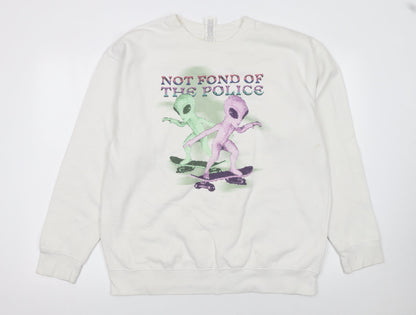 Womens UK Size L Cotton Heritage White Pullover Sweatshirt