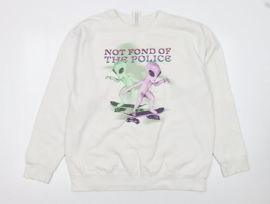 Womens UK Size L Cotton Heritage White Pullover Sweatshirt