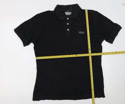Fila Men’s Black Cotton Polo Shirt Size M Classic Logo Top