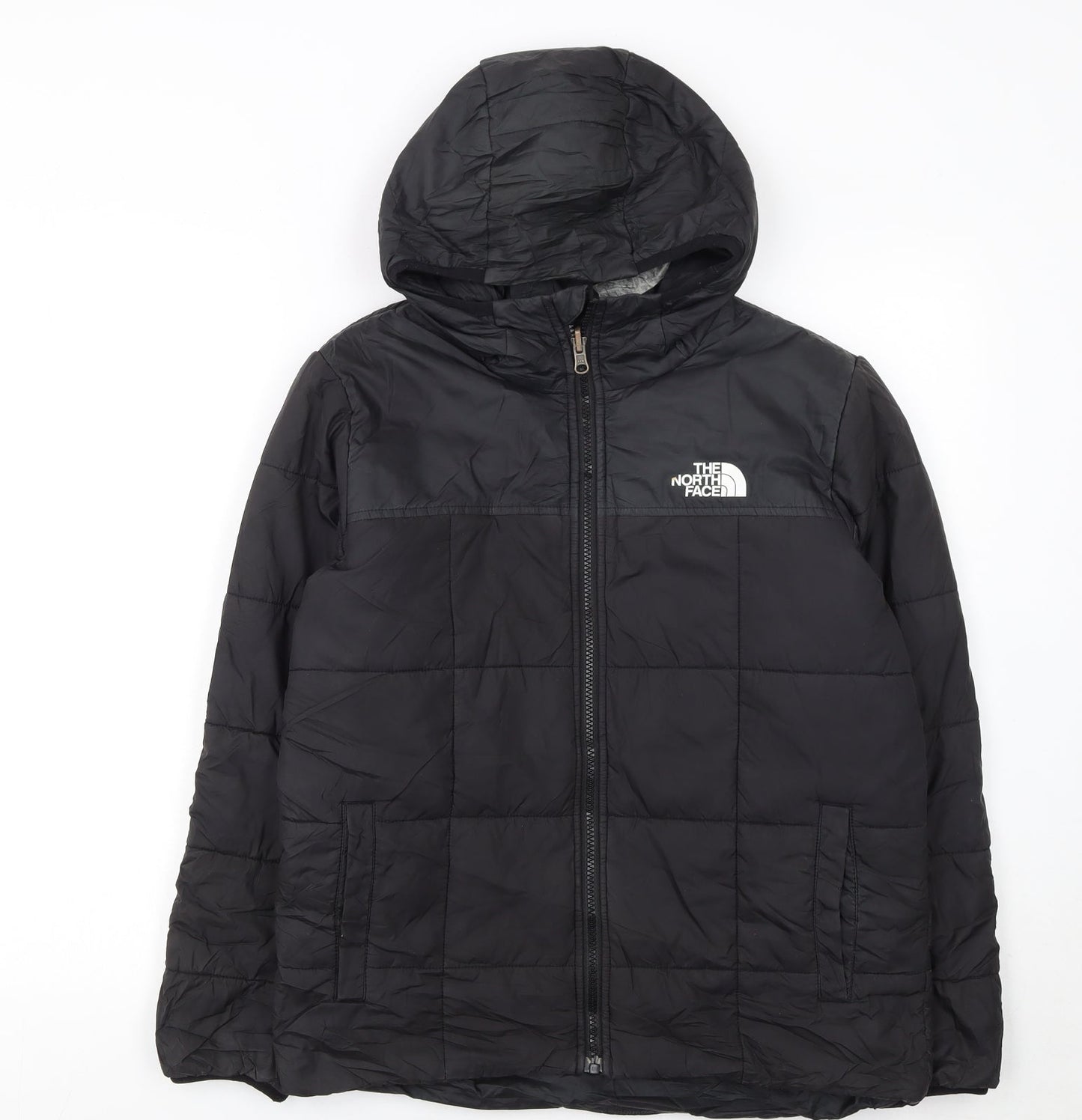 The North Face Boys Black Hooded Puffer Jacket Size L Polyester