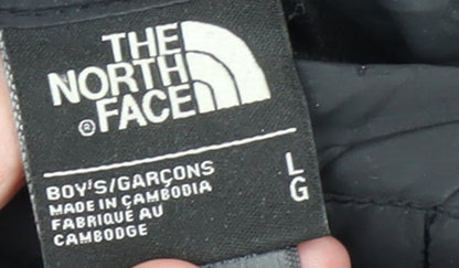 The North Face Boys Black Hooded Puffer Jacket Size L Polyester