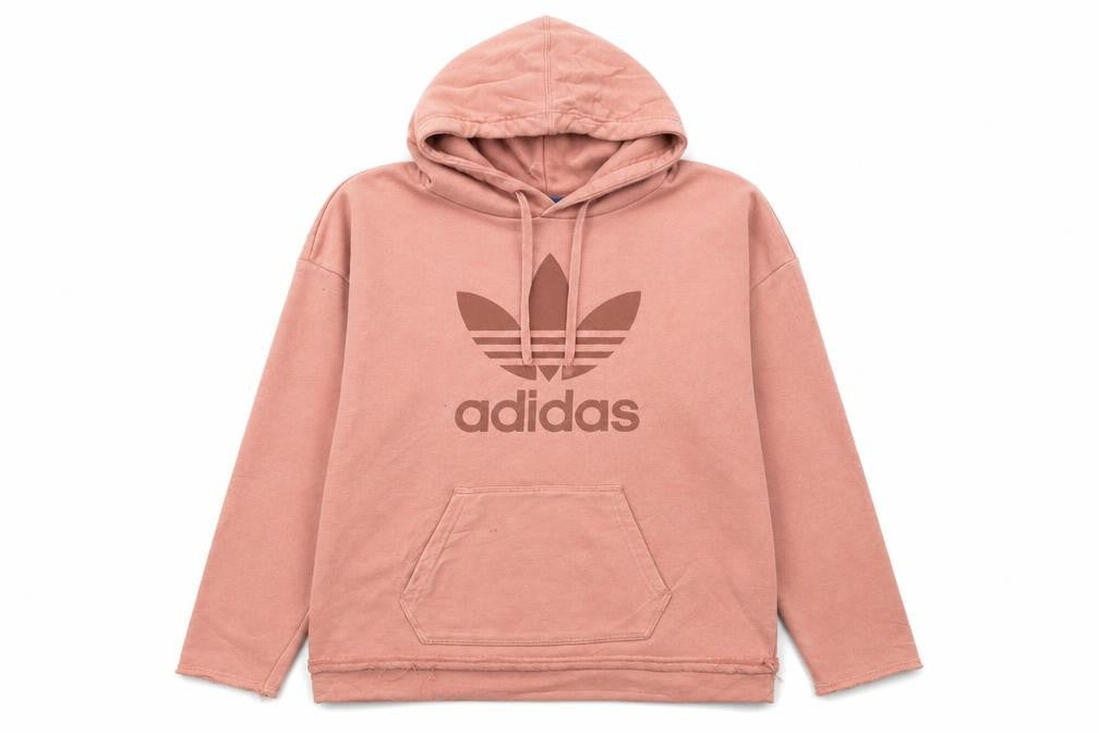 Front view of Adidas Women Pink Hoodie UK10 Pullover Cotton Blend Logo Hooded Sweatshirt