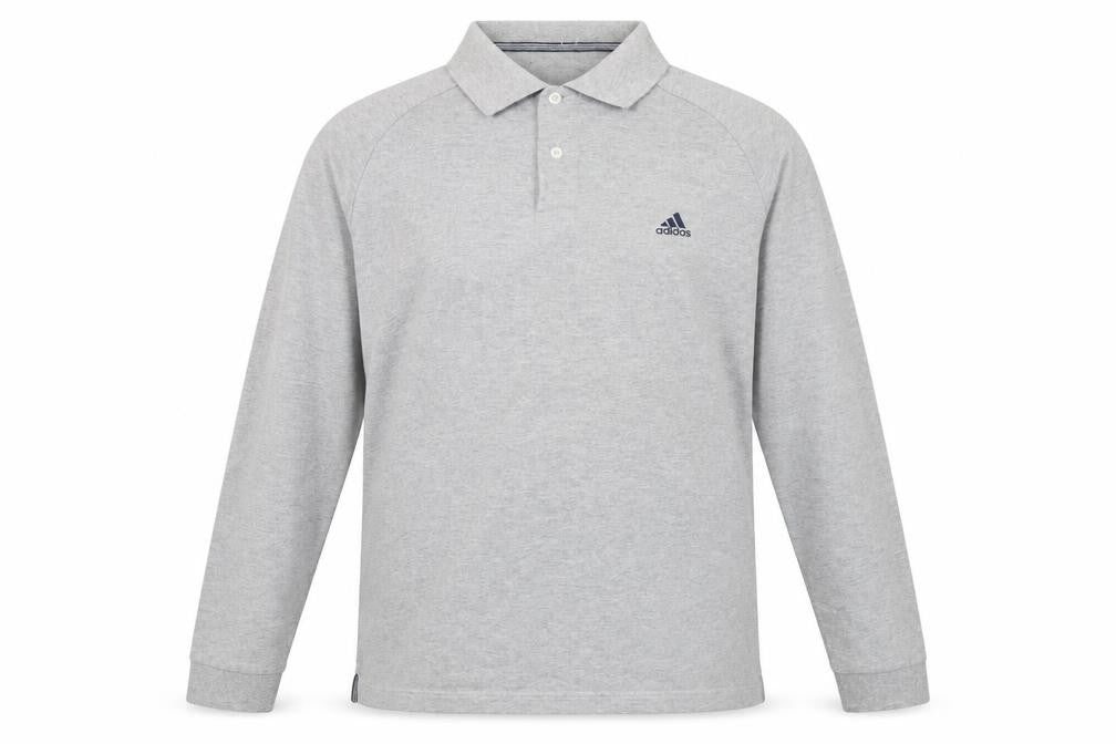 Front view of Adidas Men's Grey Long Sleeve Polo Shirt XL Cotton Blend