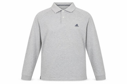 Front view of Adidas Men's Grey Long Sleeve Polo Shirt XL Cotton Blend