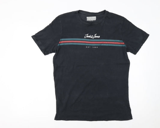 Jack & Jones Men's Black Small Crew Neck Graphic T-Shirt