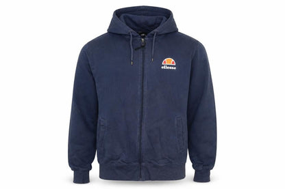Front view of Ellesse Men’s Blue Full Zip Hoodie, size M, Cotton Casual Sportswear